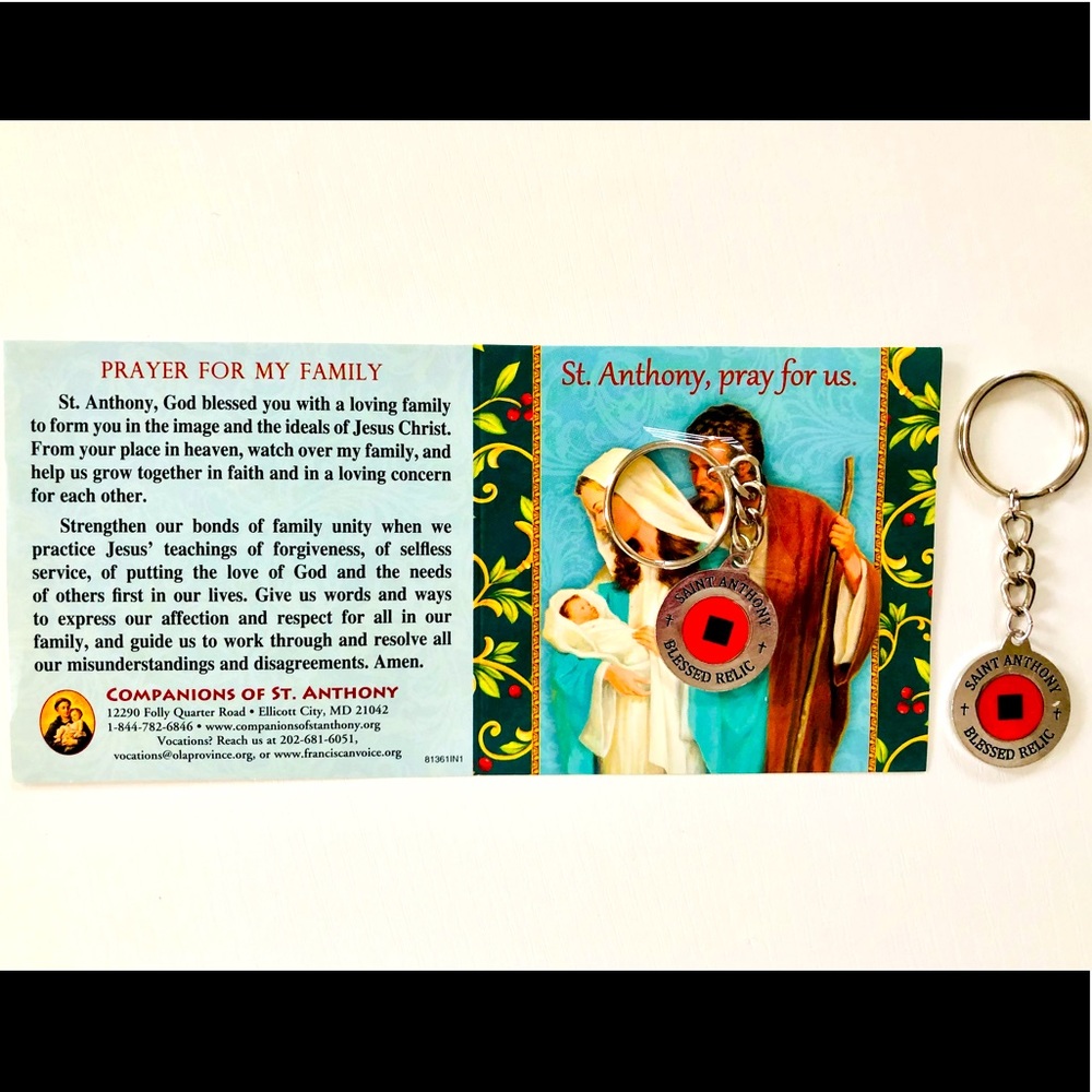 Blessed Saint Anthony relic keychain set and prayer card.Silvertone double sided - Picture 5 of 11